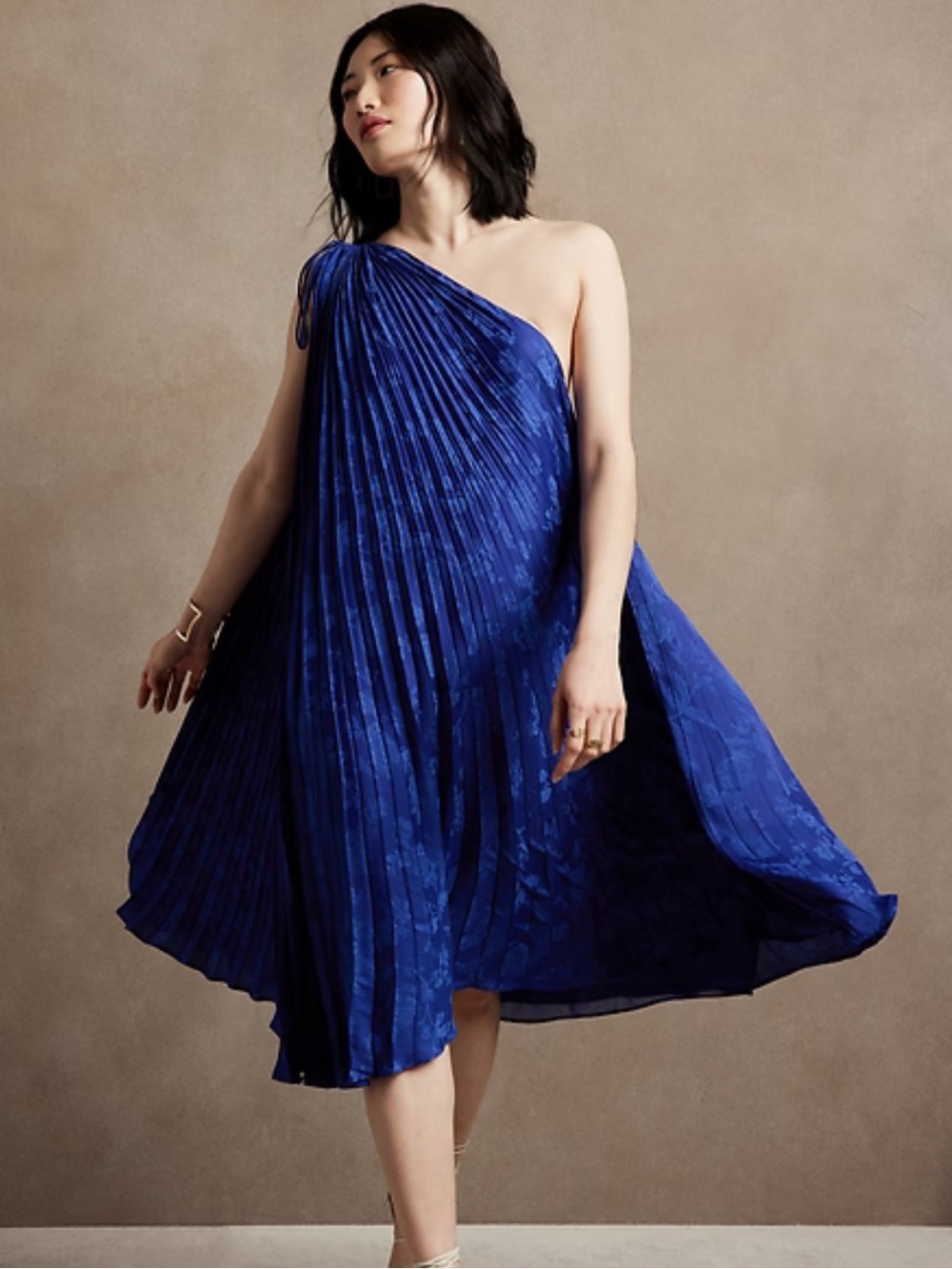 Banana Republic One-Shoulder Pleated Dress - Royal Blue